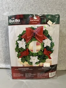 Bucilla HOLLY WREATH Felt Home Christmas Cardinal Birds Bow Sequins 14.75" Round - Picture 1 of 5