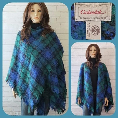 VTG 80's Cushendale Black Watch Tartan Blue Green Plaid Shawl Wrap Scarf Ireland - Image 1 of 4