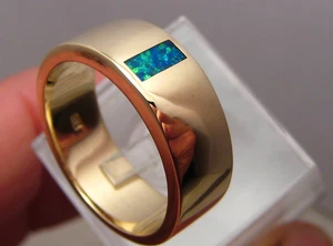 Brilliant  Opal Ring   ,  10 grams of solid 14k Yellow Gold , Size 8 1/2 - Picture 1 of 11