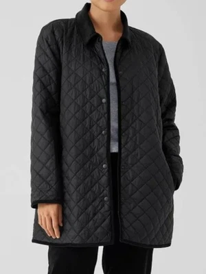 Abrigo Eileen Fisher Nylon Cuello Acolchado Diamante Talla S/P Negro Nuevo Foto 1 de 4