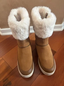 KOOLABURRA BY UGG TYNLEE BEIGE WILDLEDER FELLMANSCHETTE SEITLICHER REISSVERSCHLUSS WASSERDICHT STIEFEL GRÖSSE US 9 - Bild 1 von 8