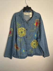 Tantrums Women's M Denim Embroidered Embellished Floral Button Jacket EC - Picture 1 of 11
