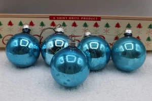 Vintage Shiny Brite 5er Pack Blau Quecksilber Glas Weihnachtsschmuck in Box - Bild 1 von 17