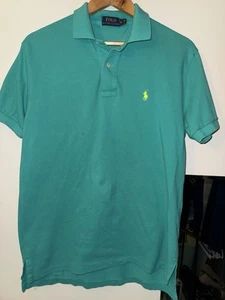 Polo Ralph Lauren Polo Shirt Men's M Blue Turquoise Teal Green Yellow Logo - Picture 1 of 3