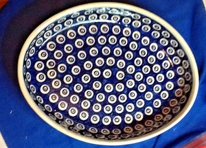 BOLESLAWEC 14" OVALE BACKFORM IN "PFAUENAUGEN" BLAU HANDGEFERTIGT 11 22 25A - Bild 1 von 11