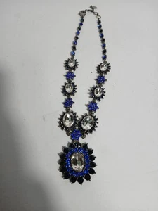 Amrita Singh Statement Necklace Blue Black Crystal Bib Gunmetal Glam - Picture 1 of 6