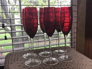6 9 5/8” Ruby Red Long Stem Champagne Flutes - Picture 1 of 5