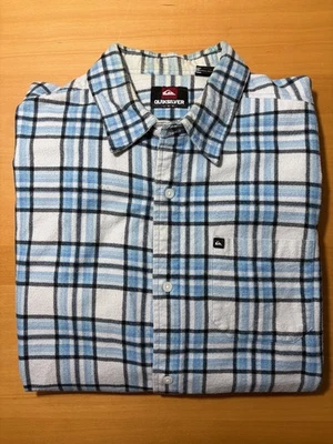 Quicksilver Men's Large Blue Grey Plaid Flannel Button Down Shirt - Image 1 of 4
