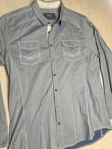 BKE Buckle Mens Standard Fit Button Up Size Xl Blue White Geometric Pattern - Picture 1 of 6