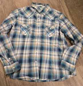 Panhandle Slim Ladies Turquoise Snap Western Button-up Plaid Shirt L - Picture 1 of 3