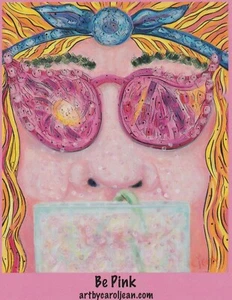 Be Pink Artistic Print Carol Jean Quirky Pop Art 4x5 Card Steamboat Springs Ski - Picture 1 of 2
