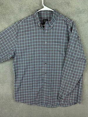 Camisa de viajero Jos A Bank para hombre grande azul naranja a cuadros abotonada preppy Foto 1 de 4