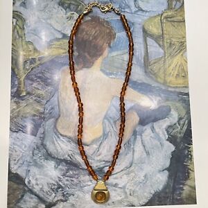 Amber Gold Tone Pendant Necklace Adjustable Crystal Citrine