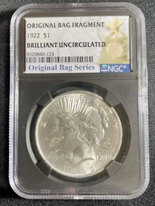 NGC 1922 BU Peace Silver Dollar Original Bag Fragment S$1 8153728-127 - Picture 1 of 3