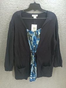 Alvin Klein Damen marineblau Cardigan Set neu mit Etikett Gr. 1X blau bedruckt innen Bindedetail - Bild 1 von 6