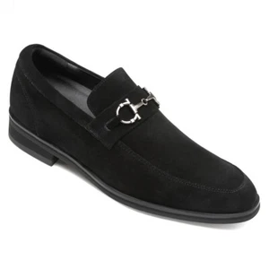 US6.5 CMA 7cm/2.76" Zapatos Elevadores Hombres Sin Cordones Negro Gamuza Tacón Oculto Mocasín - Imagen 1 de 5