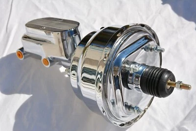 8" Street Rod Dual Power Brake Booster w/ Center Finned Master Cylinder CHROME - Image 1 of 4