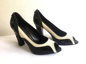 $725 PROENZA SCHOULER Black white Studded Heels/Peep Toe Pumps Size 39 Italy - Picture 1 of 12