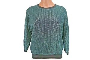 TOPSHOP Black Sequin Glitter V-neck Sweater Jumper Top Sz 6 Metallic Silver NWT - Picture 1 of 11