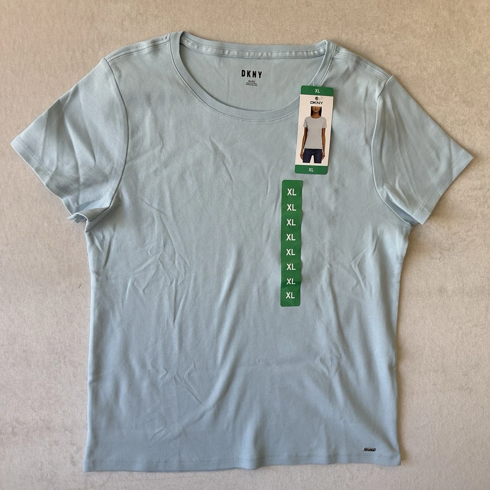 DKNY Women's Cotton Crew Neck Short Sleeve T-Shirt Blue Size XL