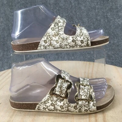 Michael Kors Sandals Youth 4 Double Buckle Strap Slide White Gold Flats Slip On - Image 1 of 4