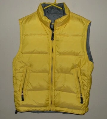 GAP Men’s Medium Down Filled Puffer Vest Yellow Gray Reversible - Image 1 of 3