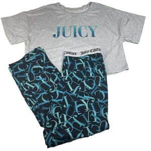 Juicy Couture Pajama Set Sleepwear Lounge Crop Shirt Logo Size Large - Picture 1 of 12