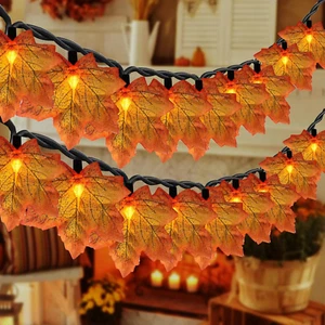 Fall Decor Maple Leaf String Lights,13.5Ft 35 LED Thanksgiving Decorations Hallo - Picture 1 of 12