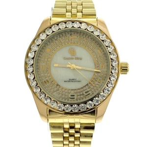 Captain Bling Quartz Gold Stainless Steel Watch:White Dial Diamond-Encrusted - Picture 1 of 6