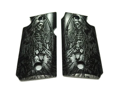 --Ebony Grim Reaper Grips For Sig Sauer P938 Checkered Engraved Textured - Image 1 of 2