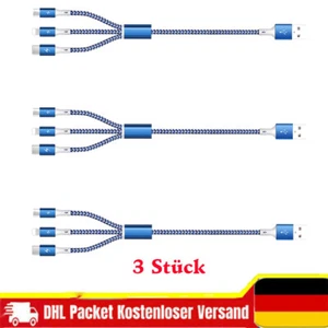 Universal Multi-USB Kabel Ladekabel 3in1 Nylon Mehrfach Handy Adapter Lang Kabel - Bild 1 von 8