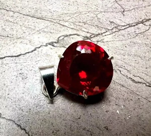 925 Solid Silver Pendant 30+CT Lab Grown Pigeons Blood Ruby Gemstone - Picture 1 of 5