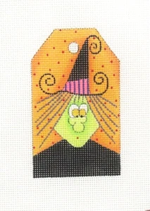 RENAISSANCE DESIGNS Witch Gift Tag Ornament Handpainted Needlepoint Canvas - Picture 1 of 1