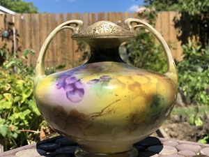 NIPPON ANTIKE HANDBEMALTE OBST GOLD VERGOLDET VASE DOPPELGRIFF PORZELLAN 7 ZOLL - Bild 1 von 12