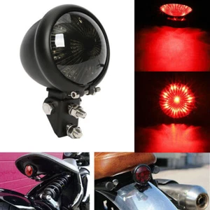 Motorrad Retro Rund LED Rücklicht Bremslicht Schwarz Universal Für Harley Bobber - Picture 1 of 8