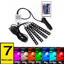 Wireless Remote Control Car RGB LED Neon Interior Light Lamp Strip Decorative