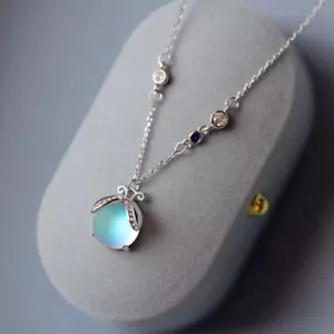 925 Silver Filled Firefly Moonstone Pendant Chain Necklace Womens Jewelry Choker - Picture 1 of 20