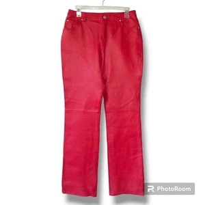 MetroStyle Lipstick Red 100% Leather Trouser Pant-Size 6 Tall-Lined-Straight Leg - Picture 1 of 8