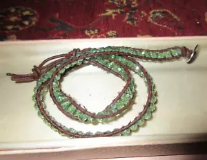 Lovely Chan Luu style leather peridot green glass Wrap Bracelet - Picture 1 of 4