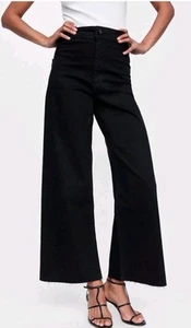 Zara The Marine Straight High Waist Jean Raw Hem Wide Leg Pants Washed Black 4 - Picture 1 of 7