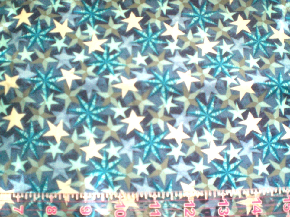 1  Yd Winter Town Blue Stars Holiday Print Cotton Fabric  - Image 1 of 1