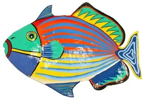 Hand Crafted Tropical Striped Trigger Fish Haitian Metal - Imagen 1 de 1