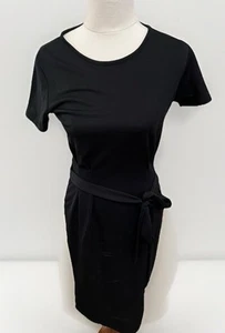 Boohoo Cute Black Jersey Crepe Pleat Front Belted Midi Dress-Comfy-Casual-Size 8 - Picture 1 of 11