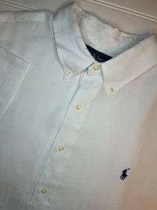 Ralph Lauren White Custom Fit 100% Linen Button Up S/S Shirt Men's XXL - Picture 1 of 8