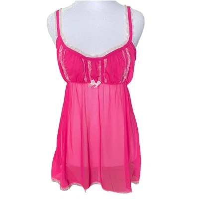 Hot Kiss Intimates Mujer Babydoll Lencería Talla L Rosa Lencería Transparente Lazo Encaje Foto 1 de 4