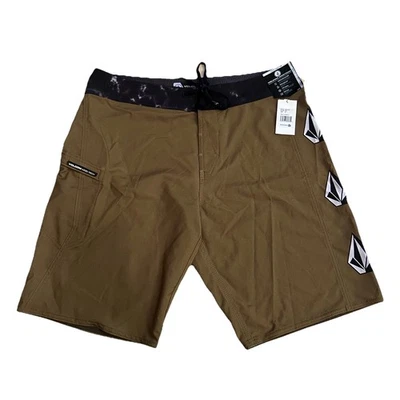 Volcom Deadly Stones 20" Board Shorts Repreve 4 Way Stretch Cinch Brown 32 NEW - Image 1 of 4