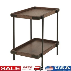 Rustic Industrial Side Table W/ Shelf Solid Wood Metal Legs Indoor Furniture New - Picture 1 of 9