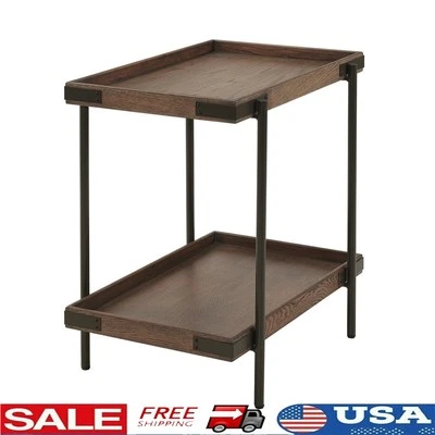 Rustic Industrial Side Table W/ Shelf Solid Wood Metal Legs Indoor Furniture New - Image 1 of 4