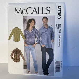McCalls Pattern M7980 Unisex Western Style Shirt Long Sleeve Size S-L Uncut FF - Picture 1 of 5