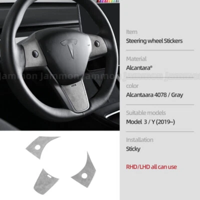 3x Cubierta de embellecedor de volante de cuero gris Alcantara para Tesla Modelo 3 e Y 2019+ Foto 1 de 3